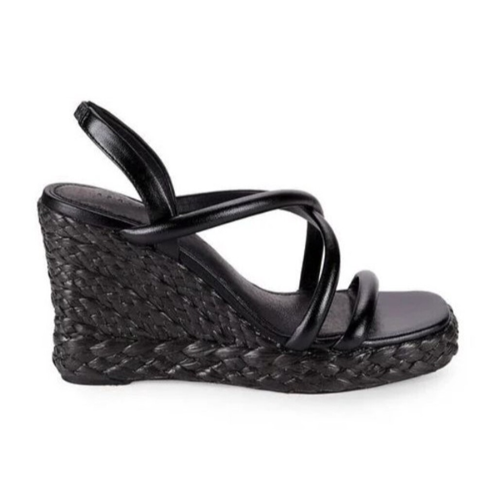Sanctuary Women's Wilder Leather Espadrille Wedge Sandal Black 11 NEW IN BOX